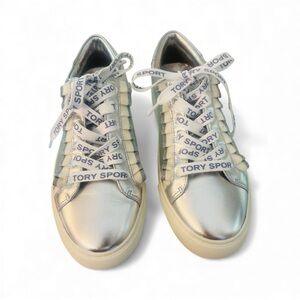 Tory Burch Howell Court Sneakers Silver Metallic Finish NWOT Size 8.5